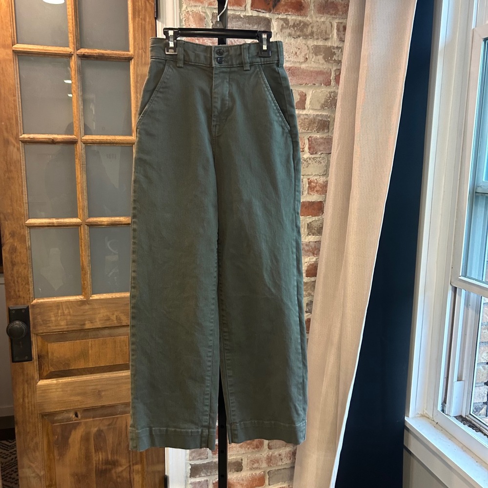 Everlane Wide Leg Crop Pants Women Olive Green High Rise Organic Cotton 00